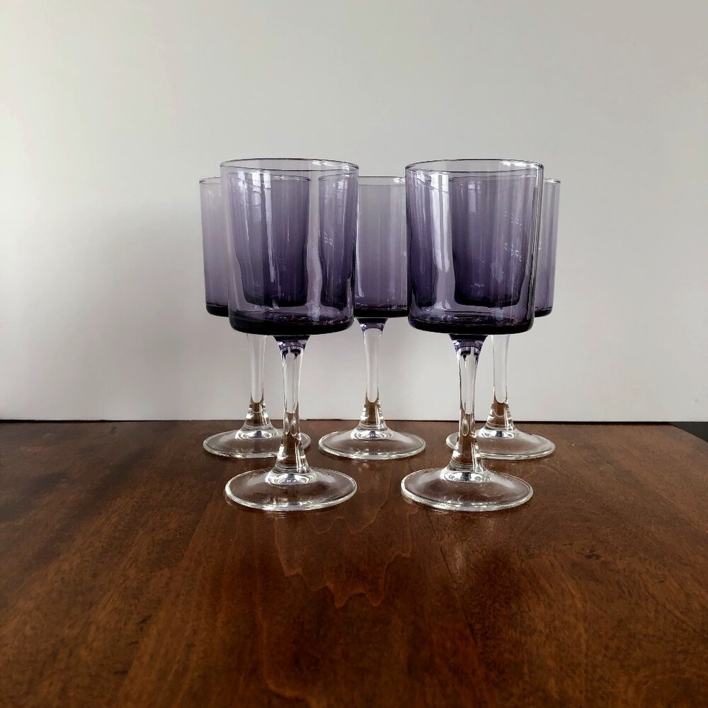 MCM Smoke Purple Small Wine Goblets - Set of 5, Made in France